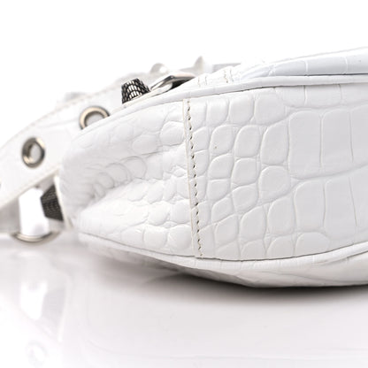 Balenciaga Extra Supple Calfskin Crocodile Embossed Le Cagole Shoulder Bag XS Optic White 9 of 10