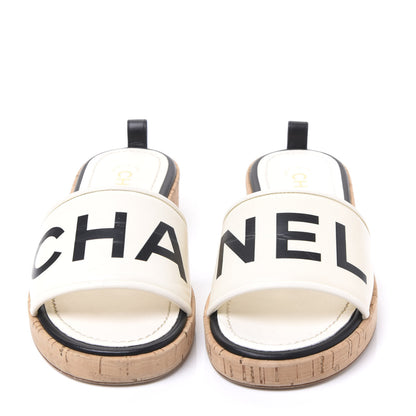 Chanel Lambskin CC Mules 38 Ivory Black 3 of 9