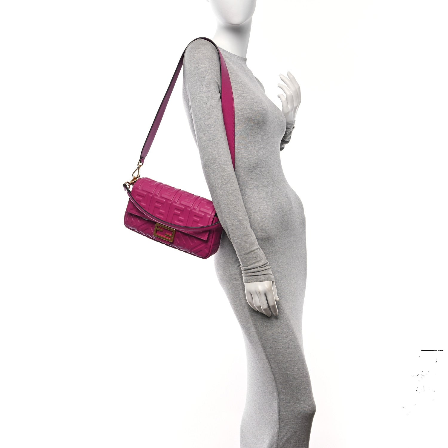 Fendi Nappa FF 1974 Embossed Baguette Ciclamino Pilar 2 of 10