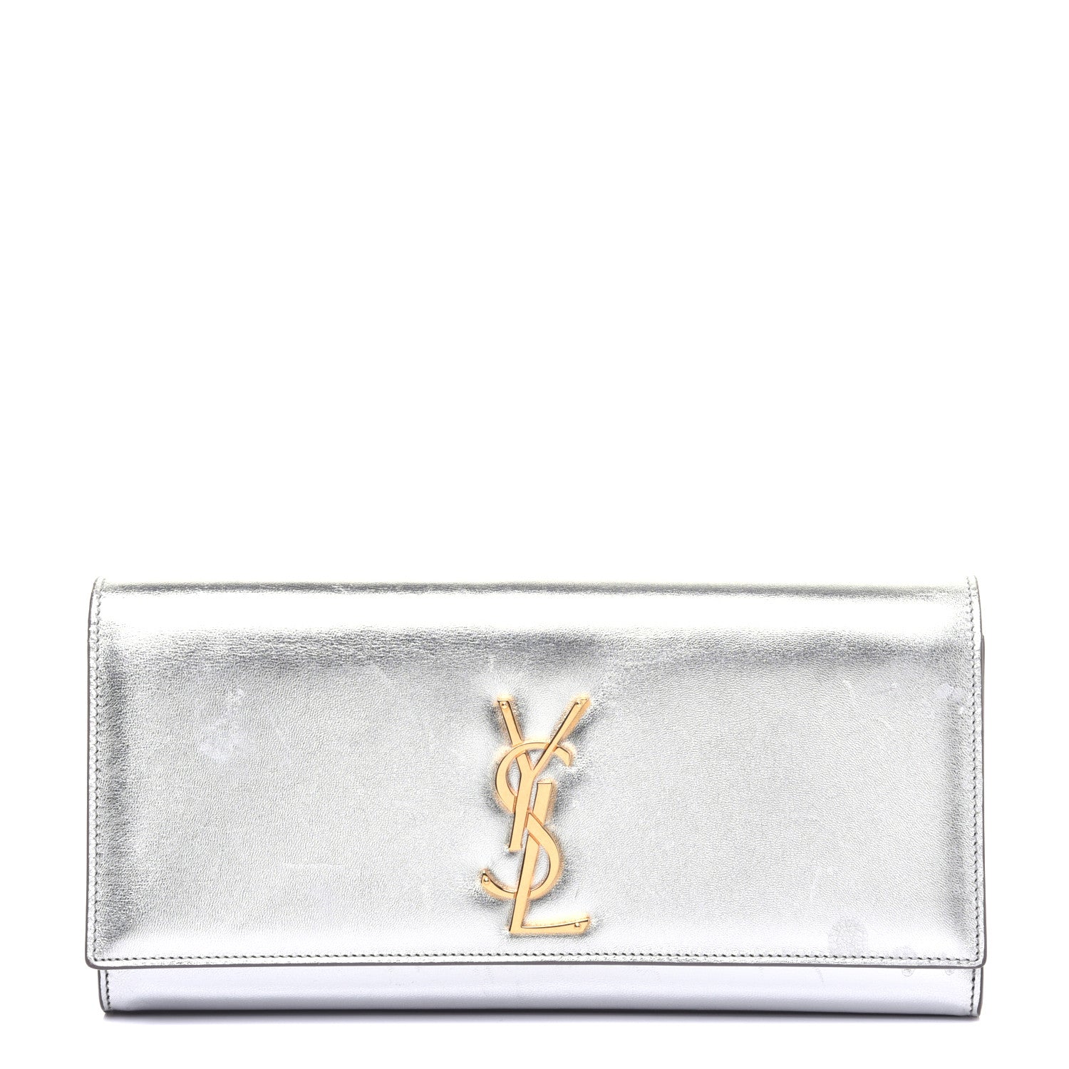 Saint Laurent Metallic Calfskin Classic Monogram Cassandre Clutch Argento 1 of 16