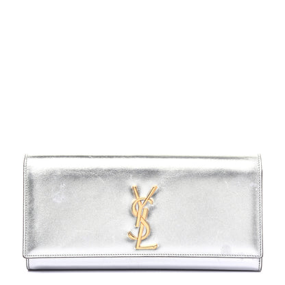 Saint Laurent Metallic Calfskin Classic Monogram Cassandre Clutch Argento 1 of 16