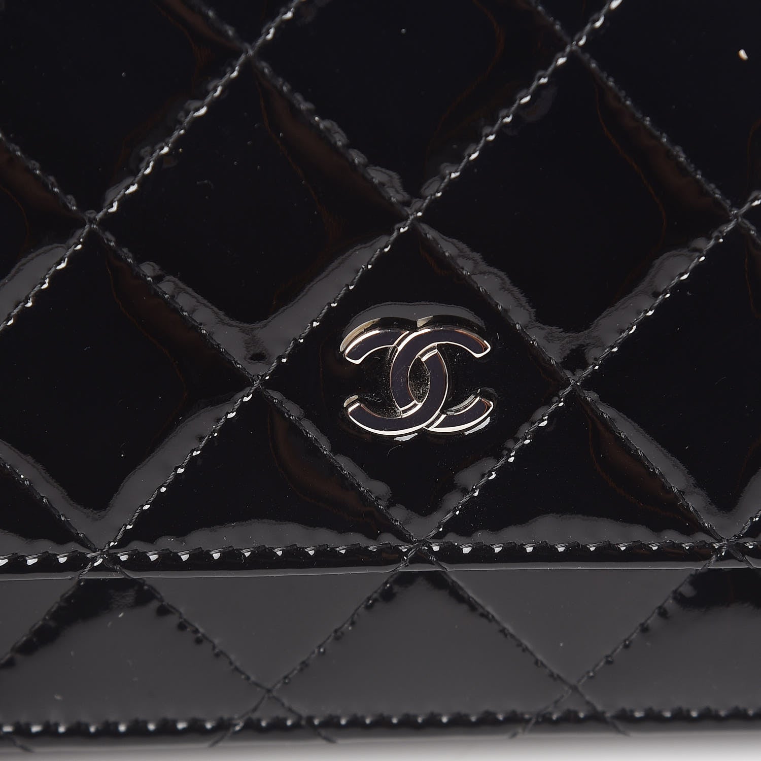Chanel Patent Quilted Wallet On Chain WOC Black 11 of 12