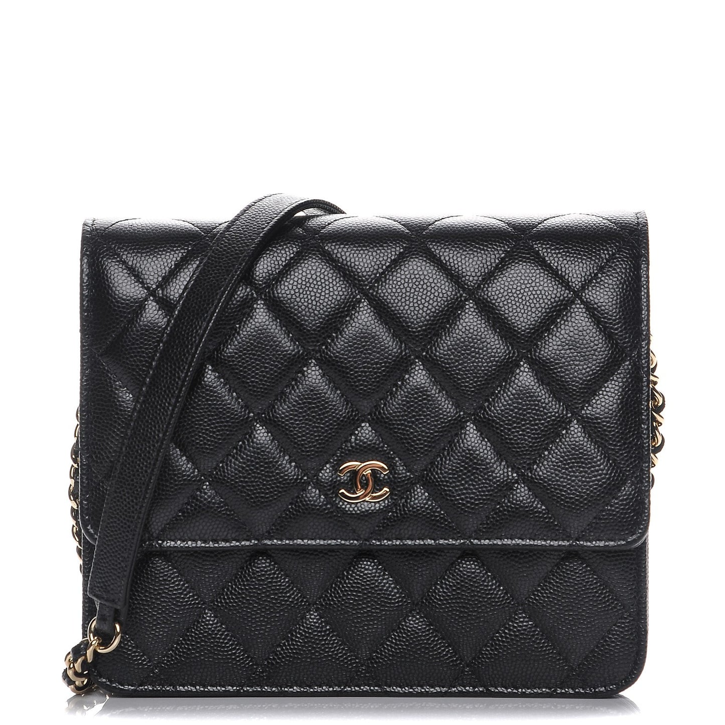 Caviar Quilted Square Wallet On Chain WOC Black