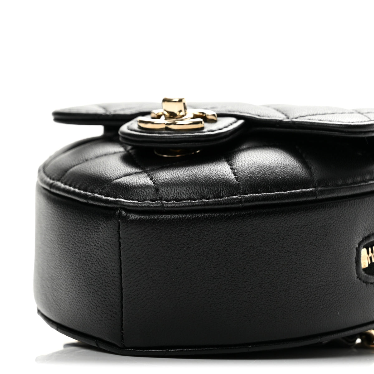 Lambskin Quilted CC In Love Heart Waist Belt Bag With Chain Black