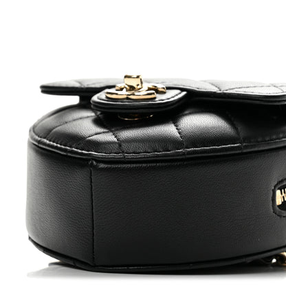 Chanel Lambskin Quilted CC In Love Heart Waist Belt Bag With Chain Black 10 of 12