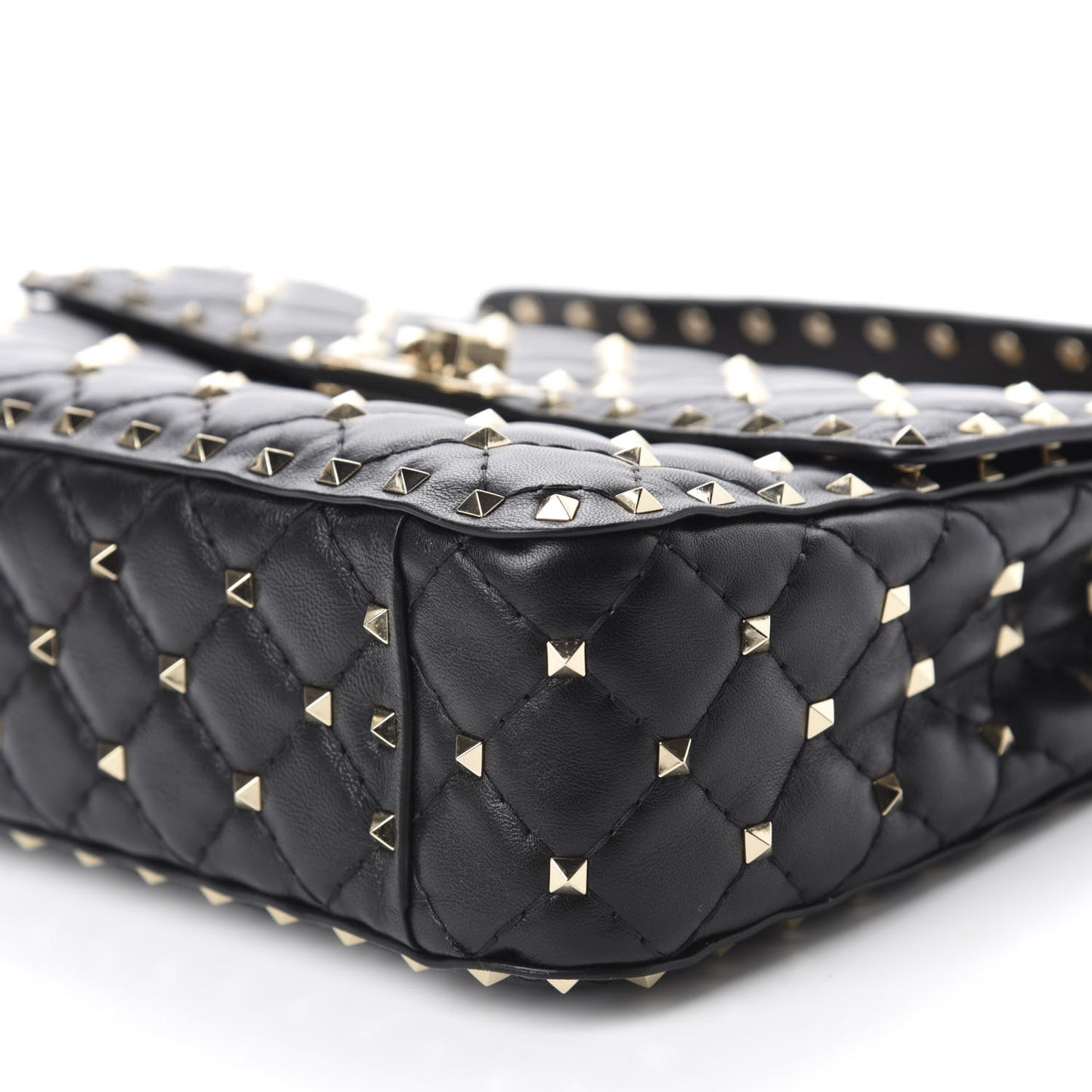 Lambskin Medium Rockstud Spike Shoulder Bag Black