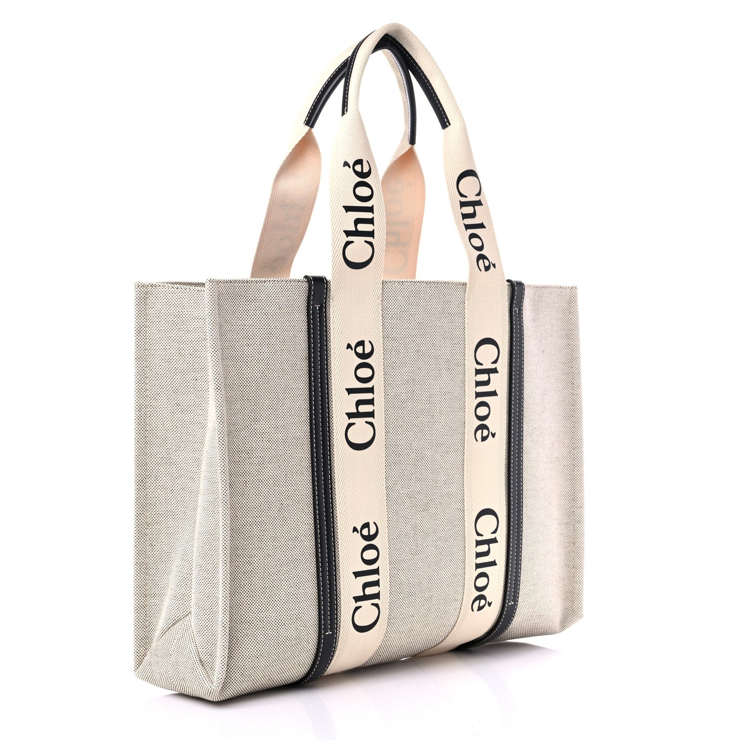 Cotton Calfskin Large Woody Ribbon Tote White Black