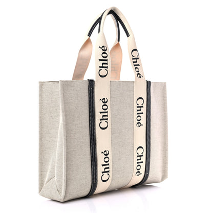 Chloe Cotton Calfskin Large Woody Ribbon Tote White Black 2 of 8