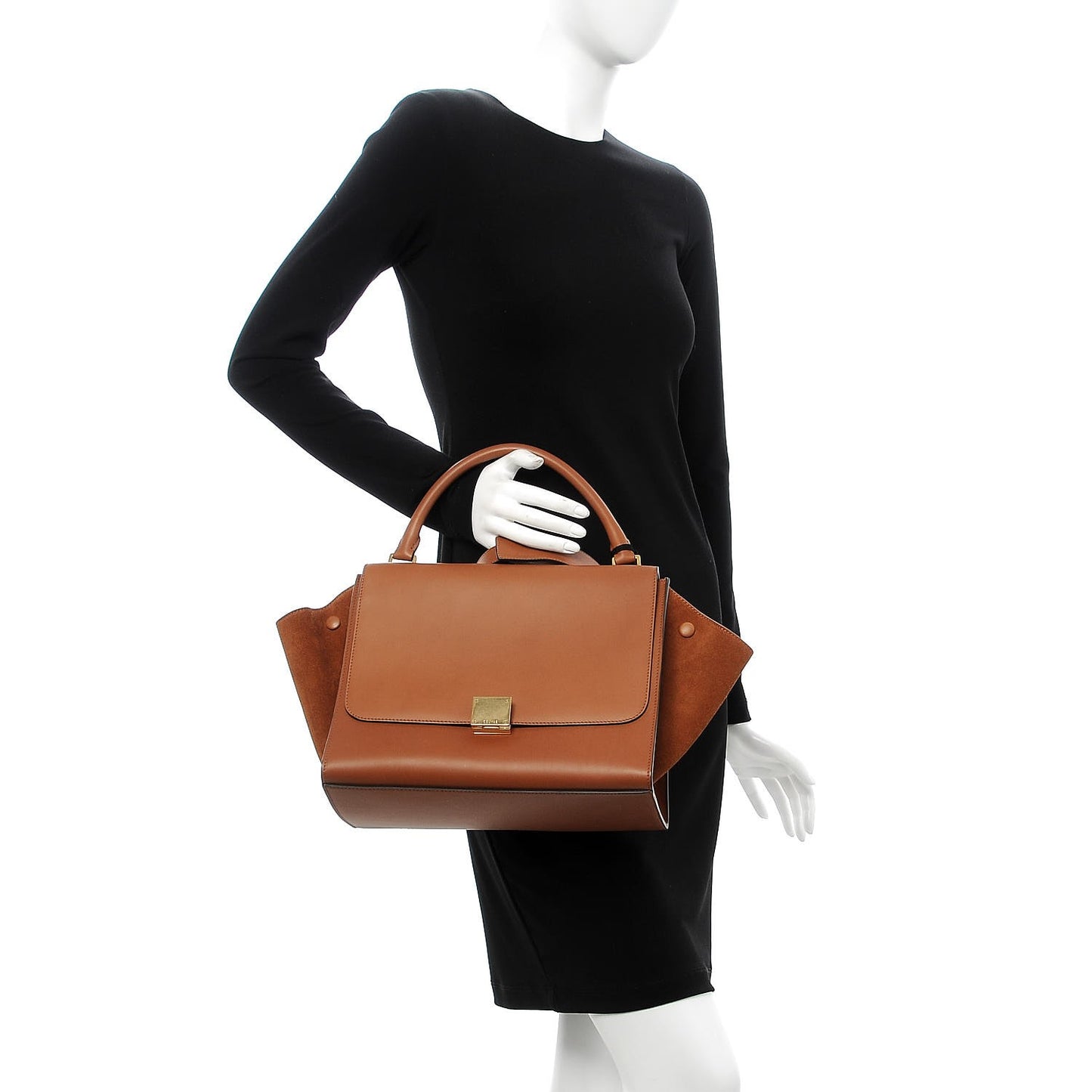 Natural Calfskin Suede Medium Trapeze Tan