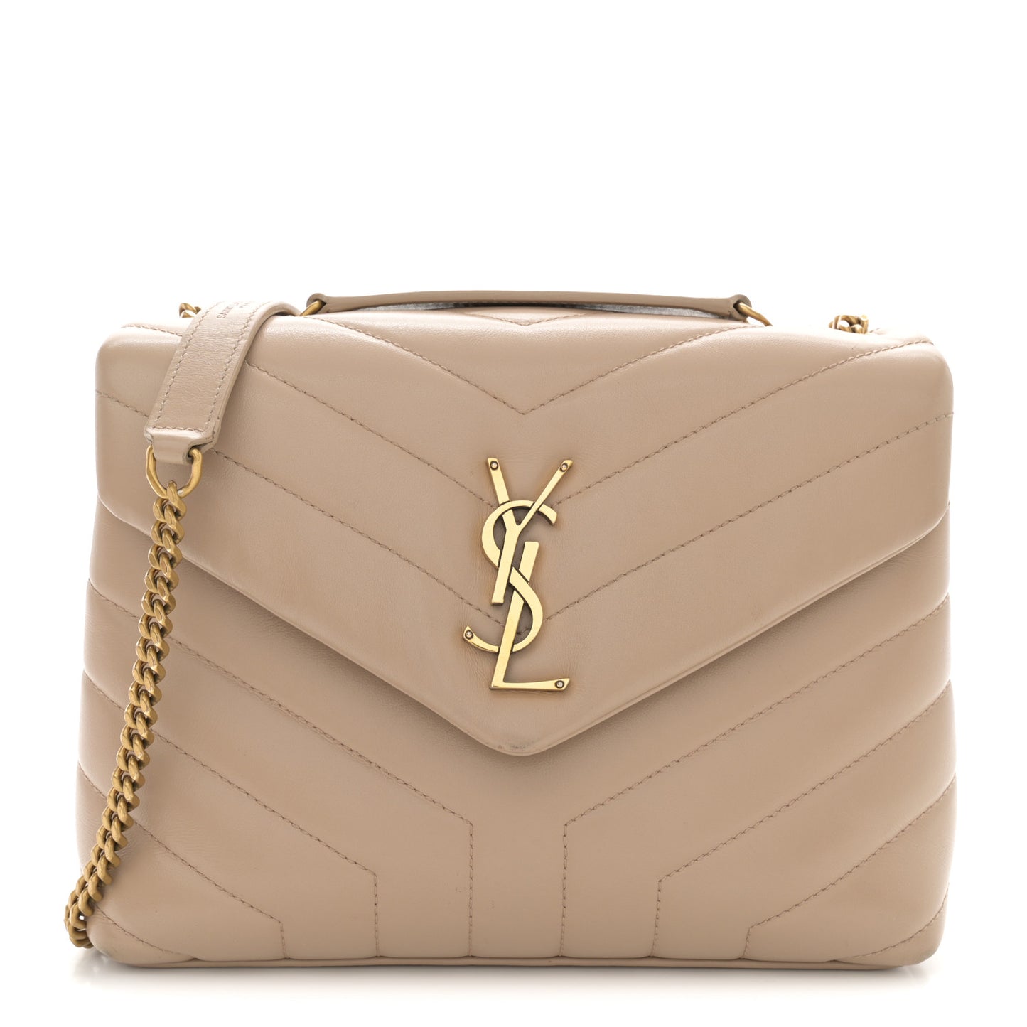 Calfskin Y Quilted Monogram Small Loulou Chain Satchel Dark Beige