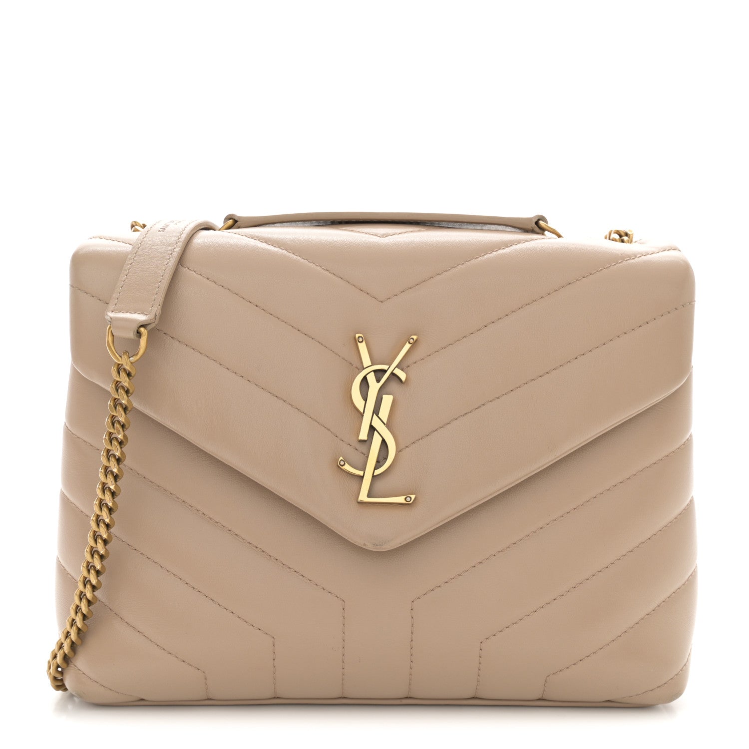 Saint Laurent Calfskin Y Quilted Monogram Small Loulou Chain Satchel Dark Beige 1 of 16