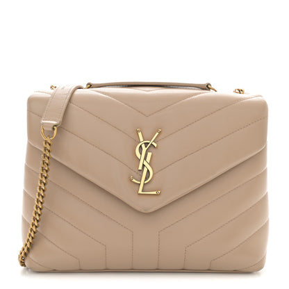 Saint Laurent Calfskin Y Quilted Monogram Small Loulou Chain Satchel Dark Beige 1 of 16