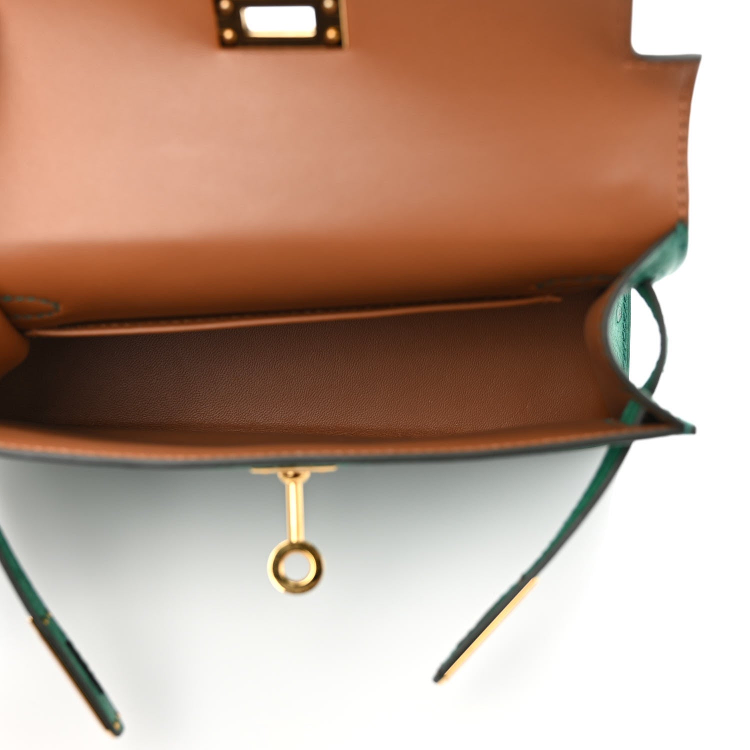 Hermes Ostrich Horseshoe Kelly Sellier Mini 20 Vert Vertigo Gold 4 of 7