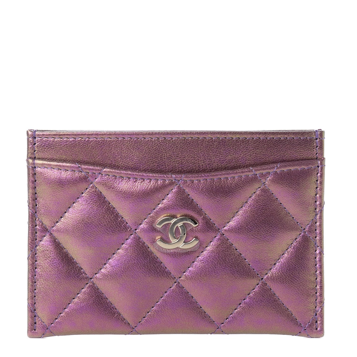 Chanel Iridescent Lambskin Quilted Card Holder Purple 1 of 9