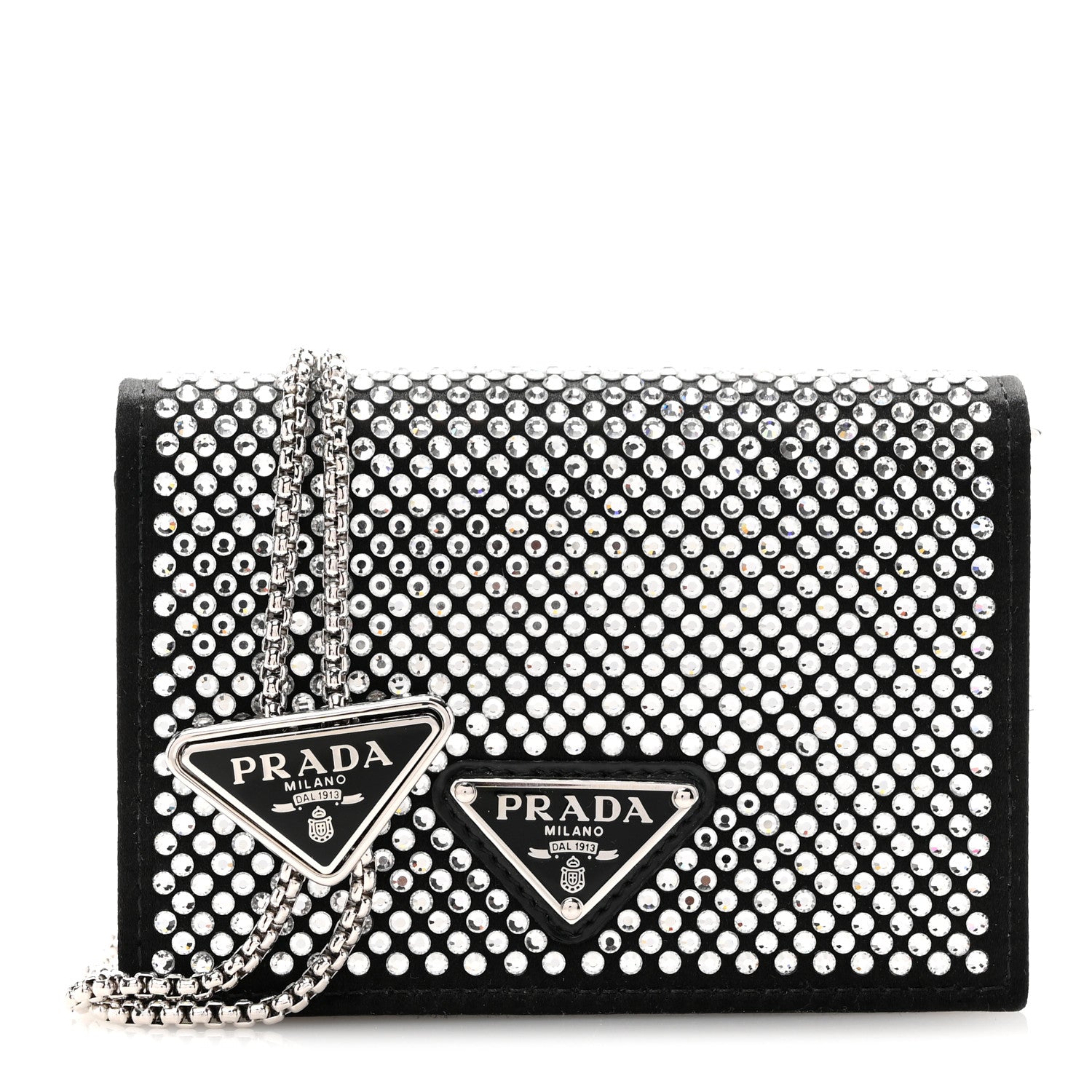 Prada Satin Crystal Metal Triangle Logo Card Holder With Strap Cristal 1 of 11