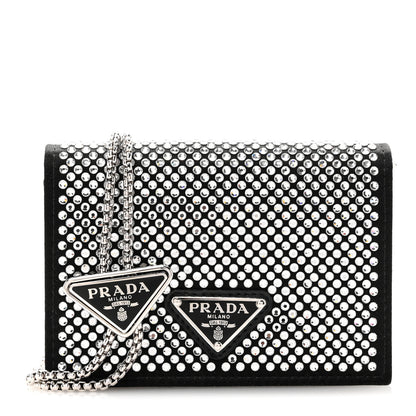 Prada Satin Crystal Metal Triangle Logo Card Holder With Strap Cristal 1 of 11