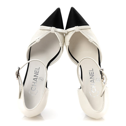 Chanel Crumpled Calfskin Satin Cap Toe CC Pumps 36 White Black 2 of 11