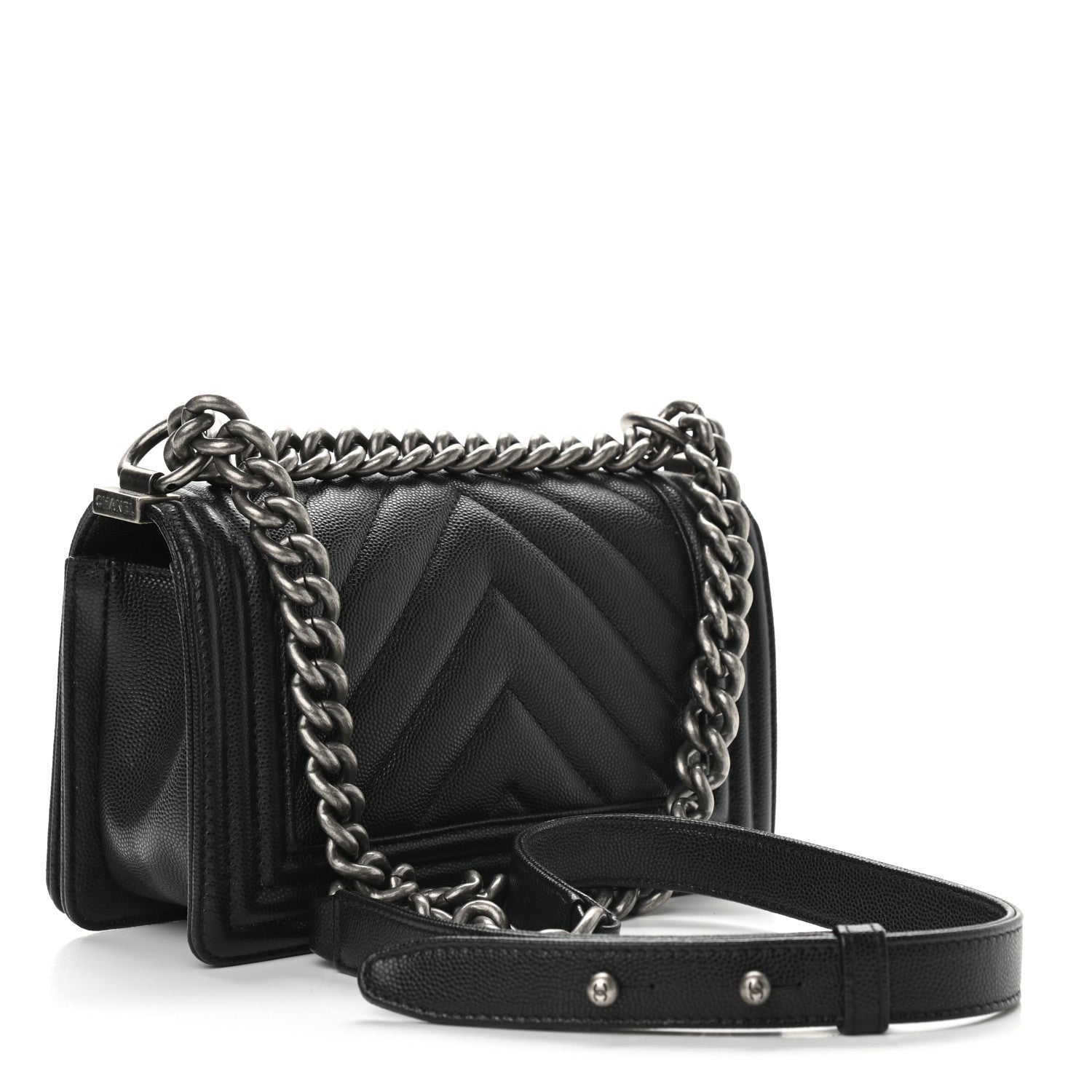 Chanel Caviar Chevron Quilted Small Boy Flap Black 3 of 10