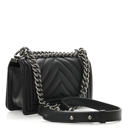 Chanel Caviar Chevron Quilted Small Boy Flap Black 3 of 10