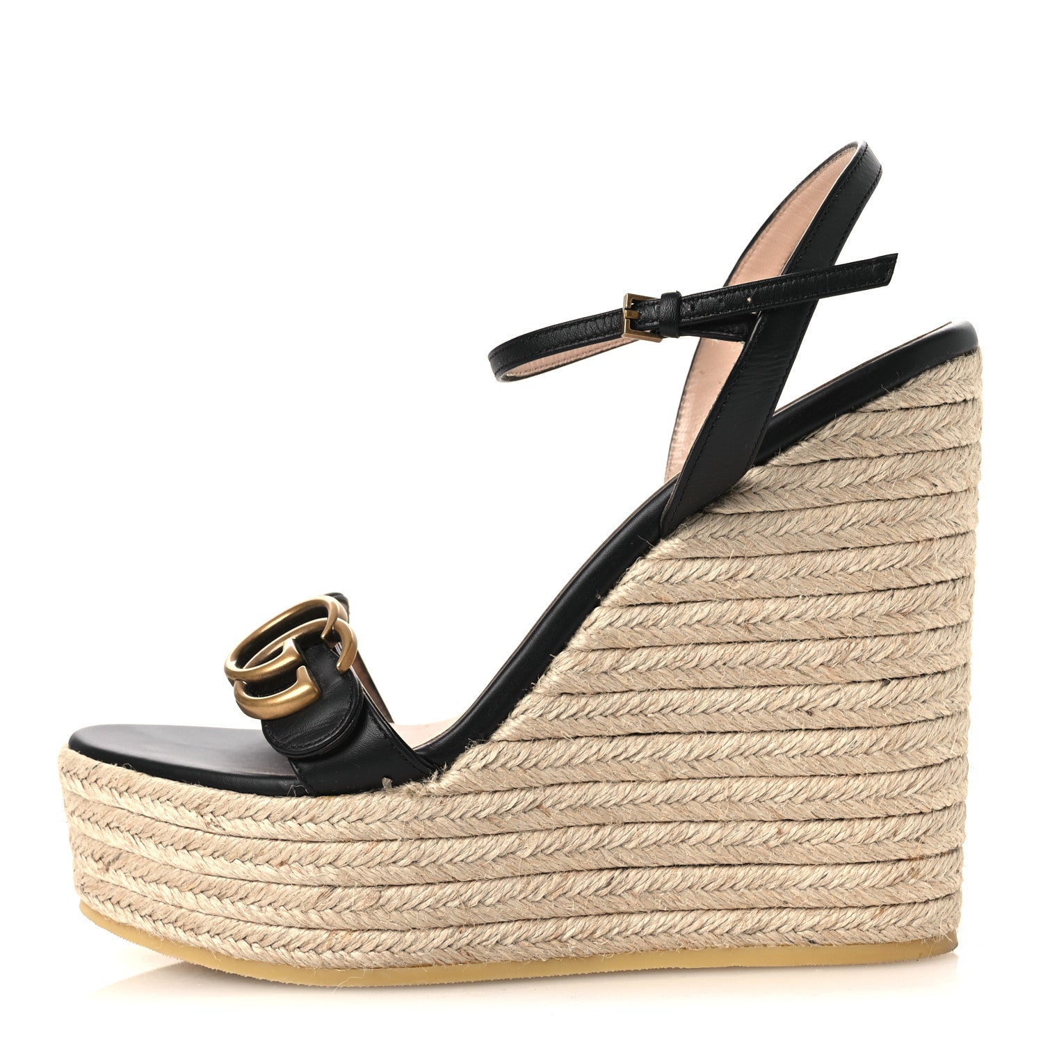 Gucci Nappa Matelasse GG Marmont Slingback Platform 45/130mm Espadrille Wedges 39 Black 1 of 11