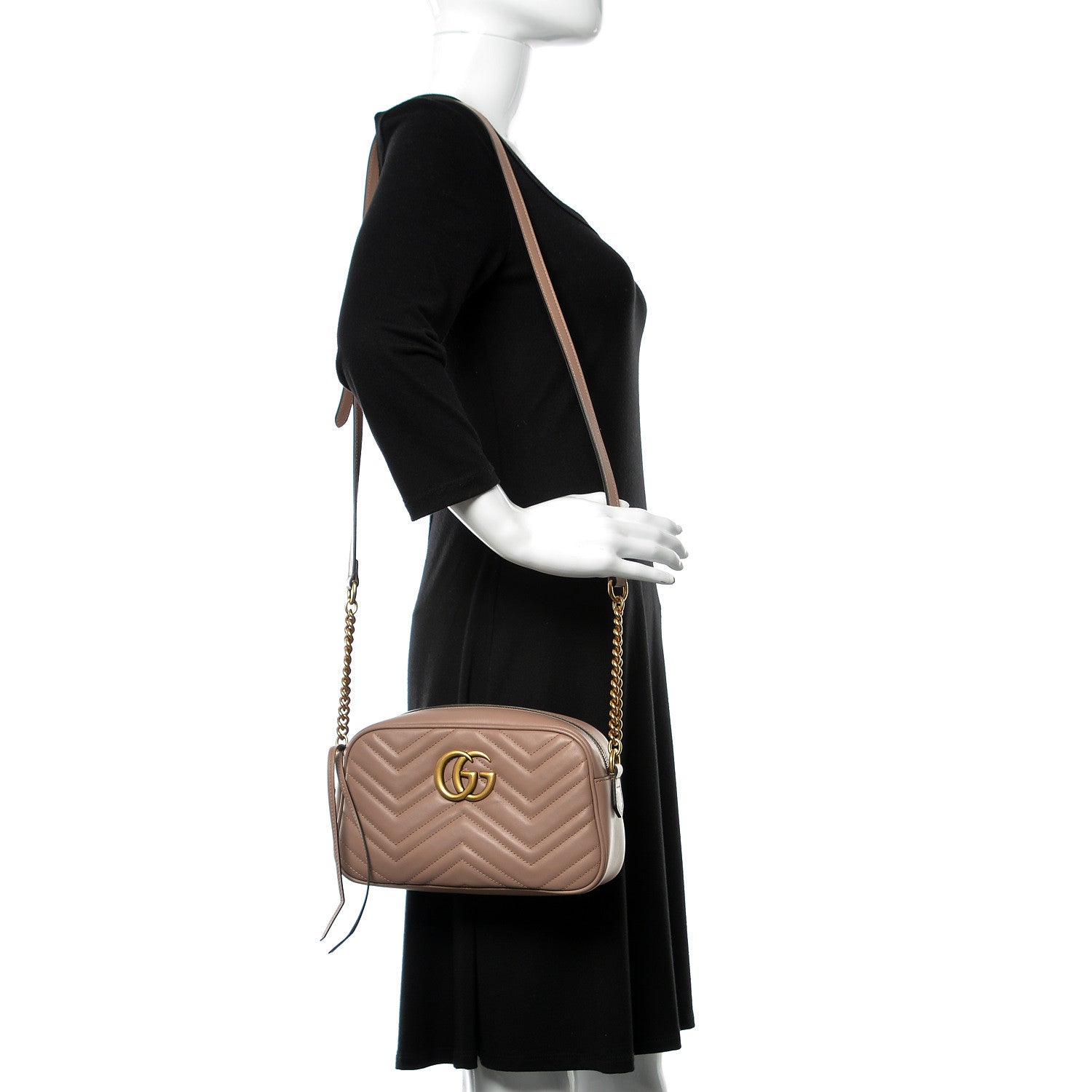 Gucci Calfskin Matelasse Small GG Marmont Chain Shoulder Bag Porcelain Rose 2 of 11