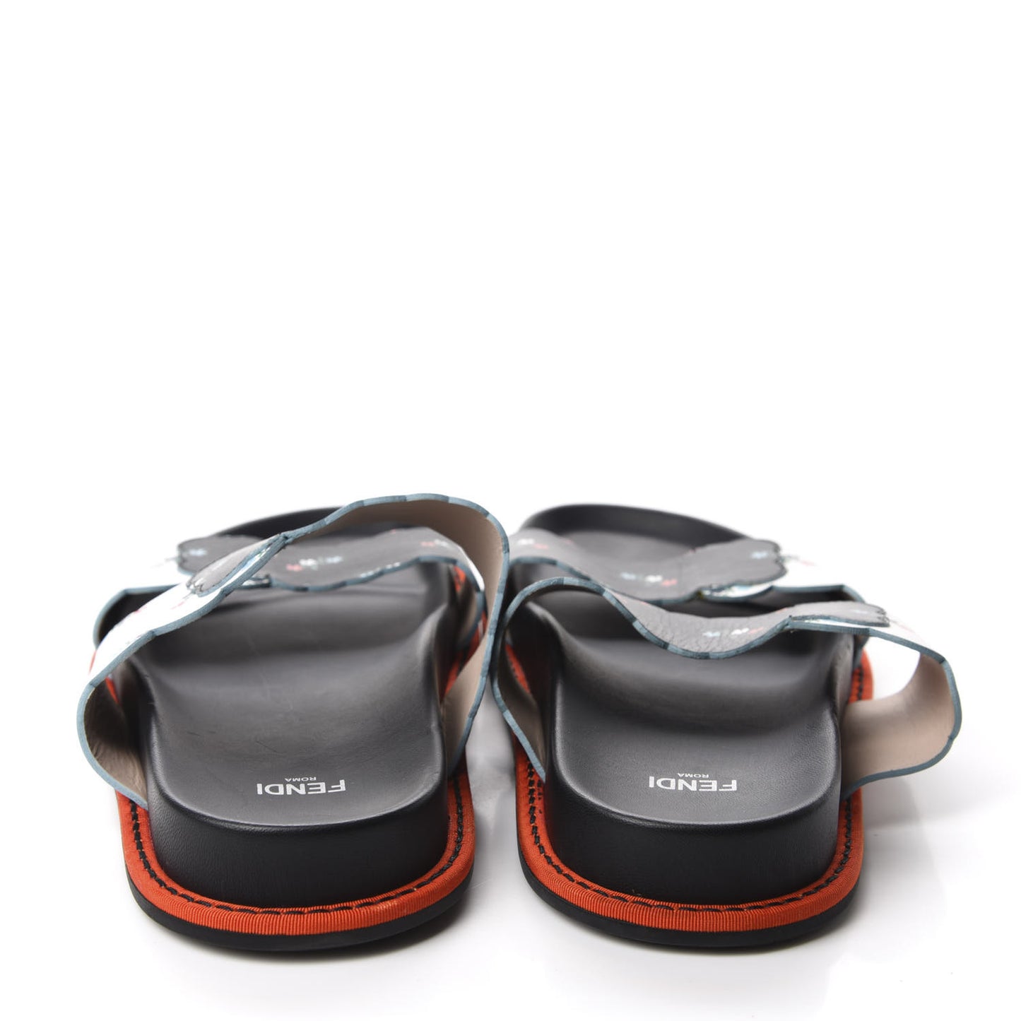 Vitello Floral Print Slide Sandals 37 Bianco Multicolor Black