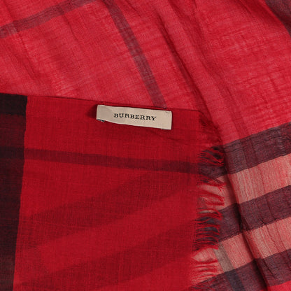 Burberry Wool Silk House Check Lightweight Scarf Red 3 of 4