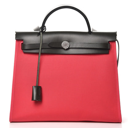 Hermes Vache Hunter Toile Herbag Zip 31 PM Rose Extreme Black 4 of 8