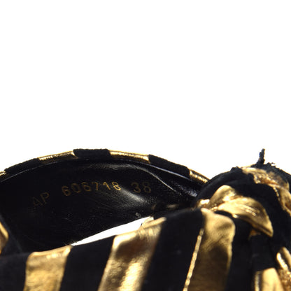 Saint Laurent Metallic Suede Bianca 125 Platform Sandals 38 Black Gold 8 of 9