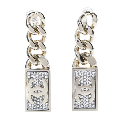 Chanel Crystal Dog Tag Charm Earrings Gold 1 of 5