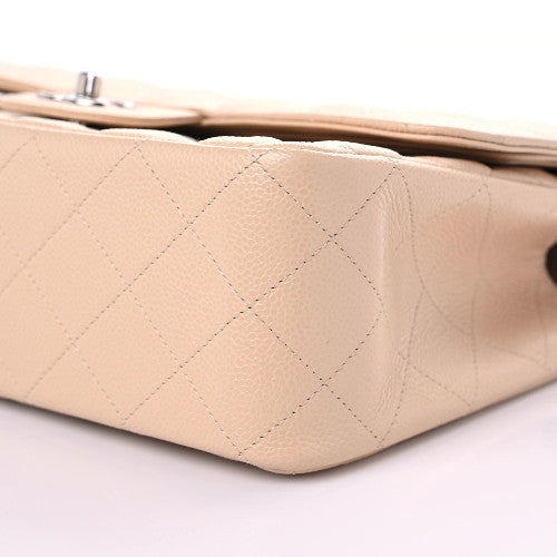 Caviar Quilted Jumbo Double Flap Beige Clair