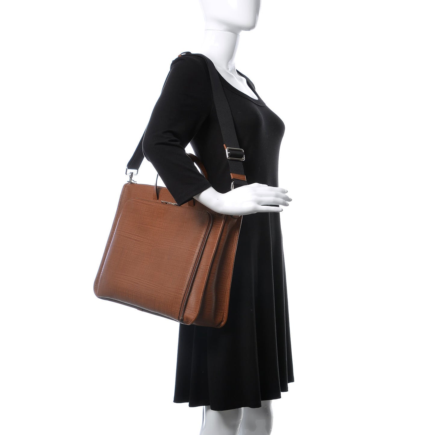 Textured Calfskin Wide Briefcase Tan