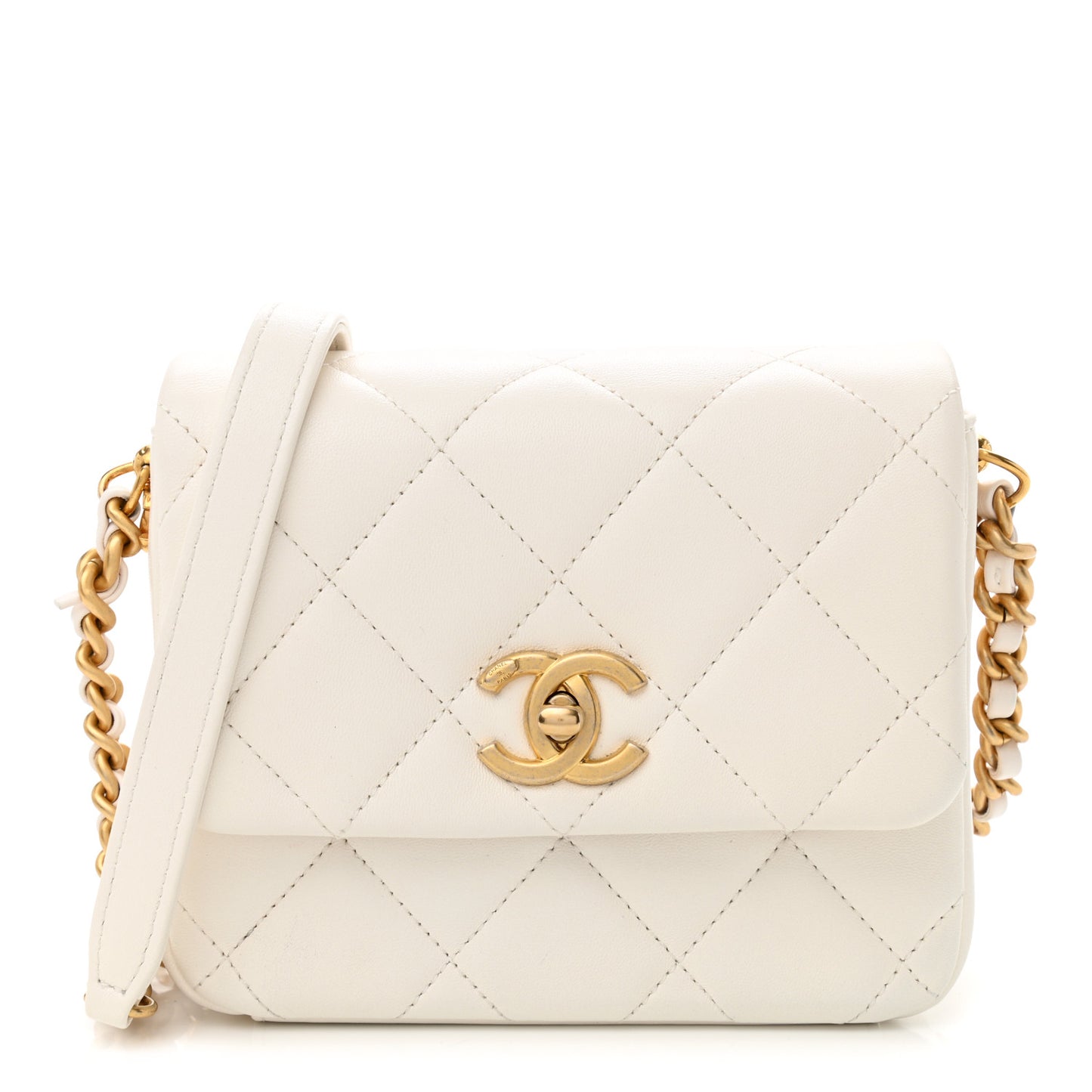 Lambskin Quilted Mini Side Note Flap White