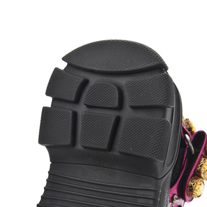 Gucci Nappa Mesh Crystal Embellished Studded Womens Aguru Sandals 37 Pink Black 14 of 15