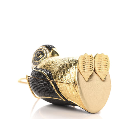 Judith Leiber Crystal Penguin Minaudiere Clutch Black Gold 9 of 11