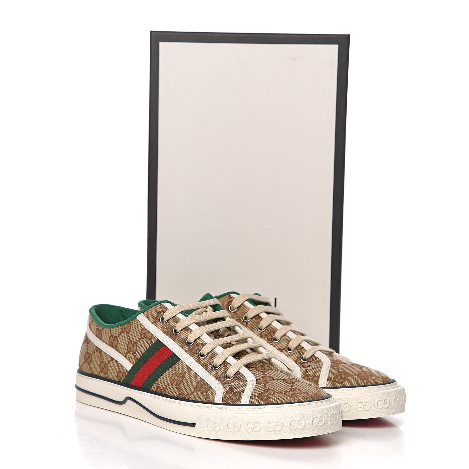 Gucci GG Monogram Web Mens 1977 Tennis Sneakers 10 Beige Ebony Mystic White 9 of 9