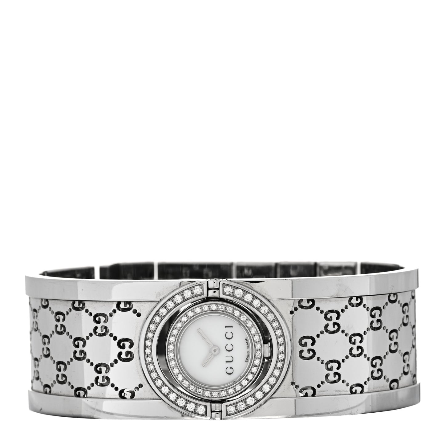 Stainless Steel Diamond Pave Bezel Mother of Pearl 23mm Twirl Quartz Watch