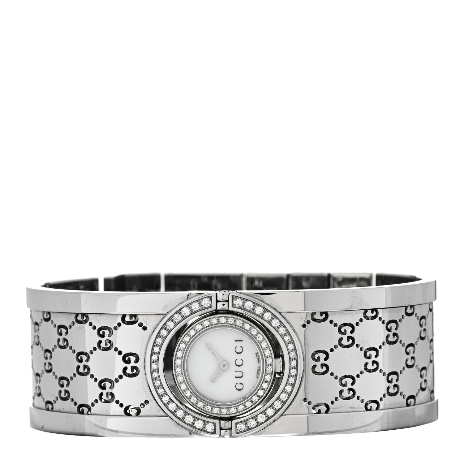 Gucci Stainless Steel Diamond Pave Bezel Mother of Pearl 23mm Twirl Quartz Watch 2 of 4