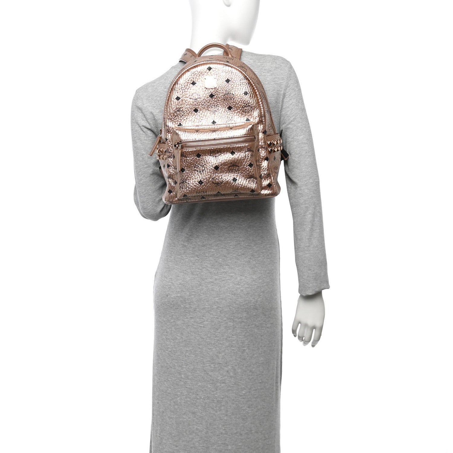 MCM Metallic Visetos Side Stud Small Stark Backpack Champagne Gold 2 of 10