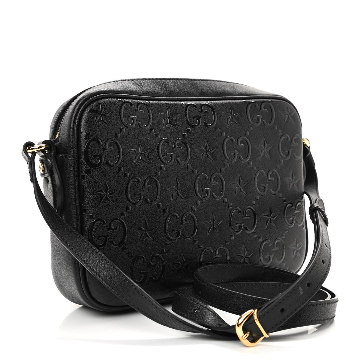 Wonka Grain Calfskin GG Monogram Star Embossed Small GG Shoulder Bag Black