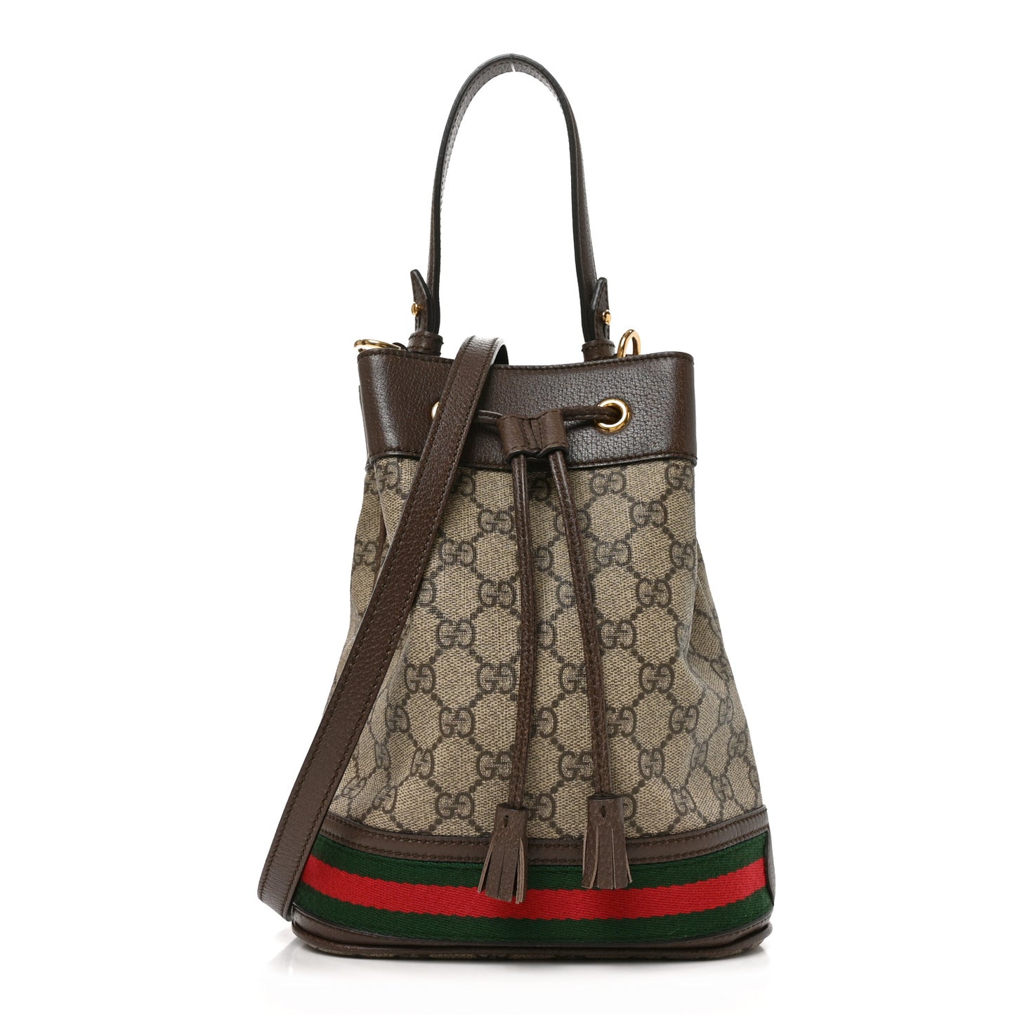 GG Supreme Monogram Web Small Ophidia Bucket Bag Brown