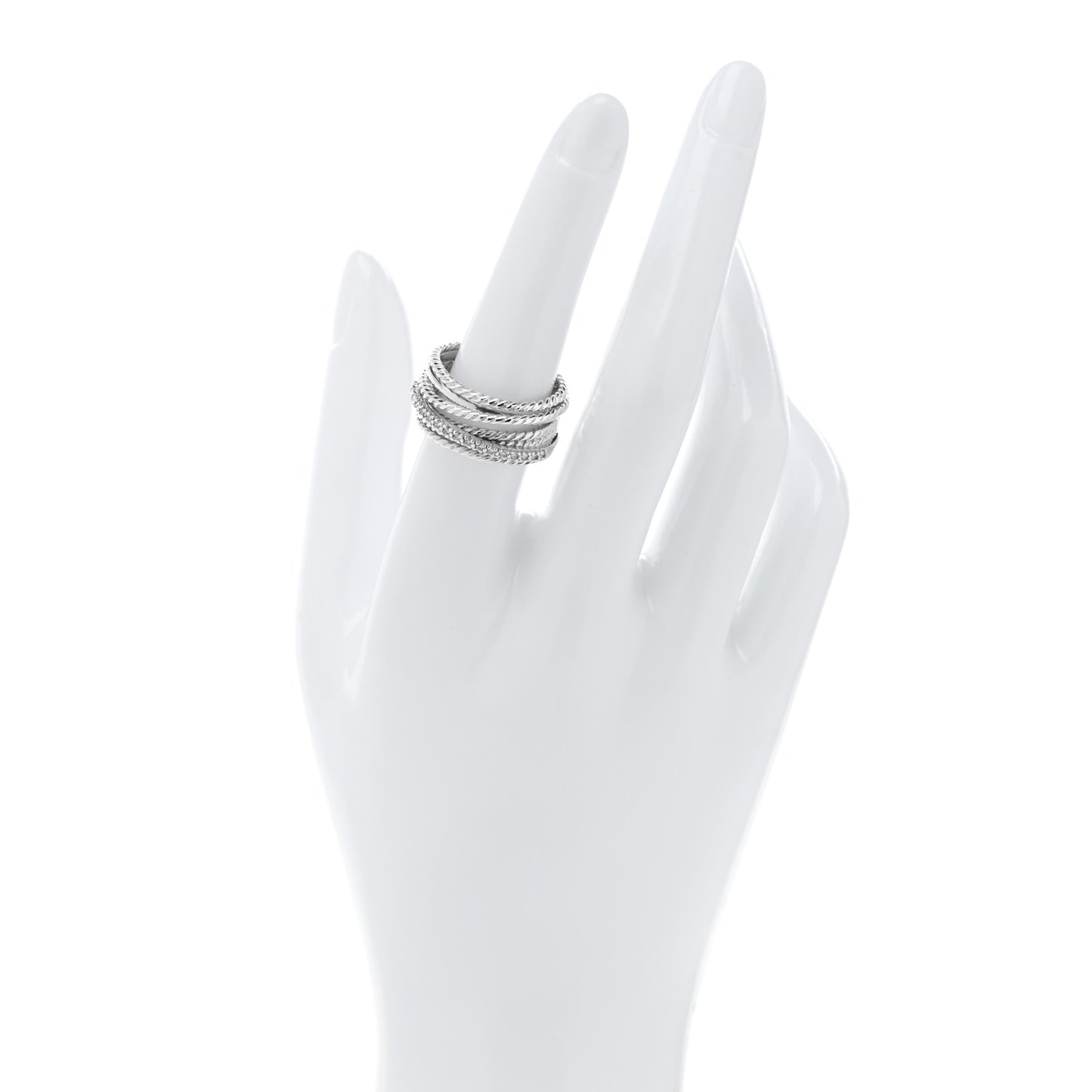 Sterling Silver Diamond 11mm Wide Crossover Cable Ring 54 7