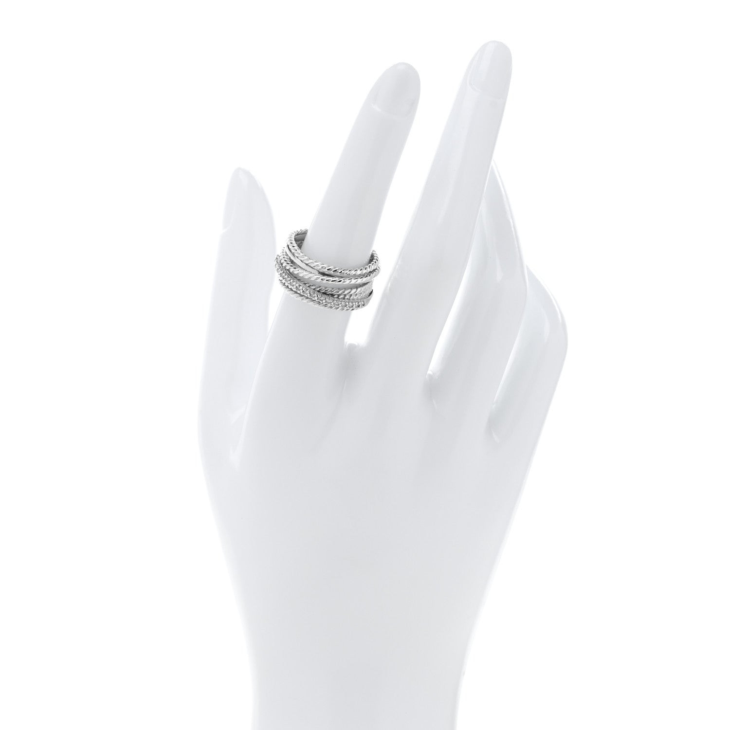 David Yurman Sterling Silver Diamond 11mm Wide Crossover Cable Ring 54 7 2 of 4