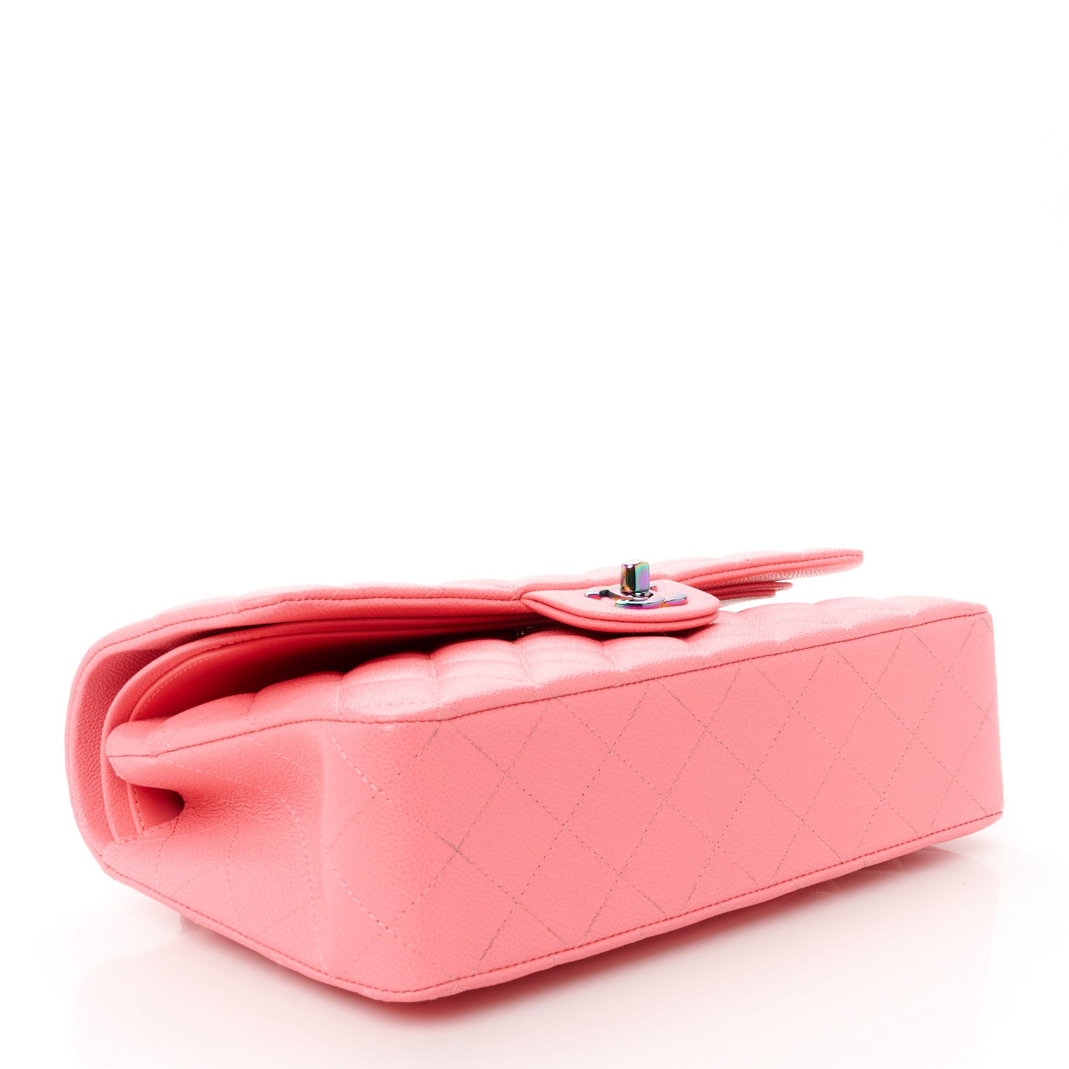 Chanel Caviar Quilted Rainbow Medium Double Flap Coral Pink 4 of 13