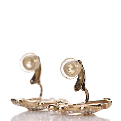 Chanel Crystal Pearl CC Crescent Moon Clip On Earrings Gold 3 of 6