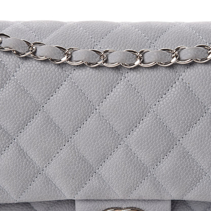 Chanel Iridescent Caviar Quilted Medium Double Flap Light Grey 9 of 14
