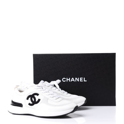 Chanel Calfskin Mesh Lycra Suede Womens Logo Sneakers 37.5 White 19 of 20