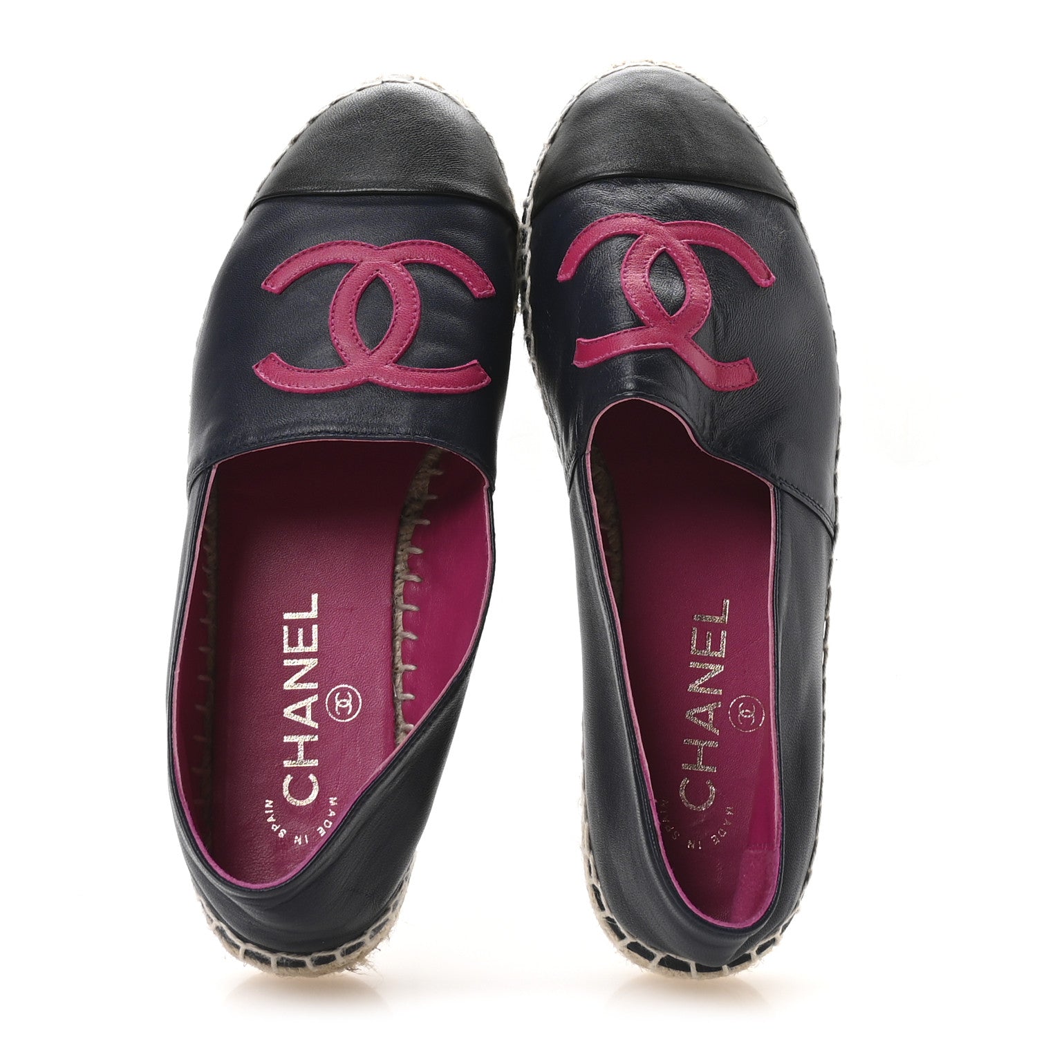 Chanel Lambskin CC Espadrilles 37 Navy Fuchsia Black 1758040