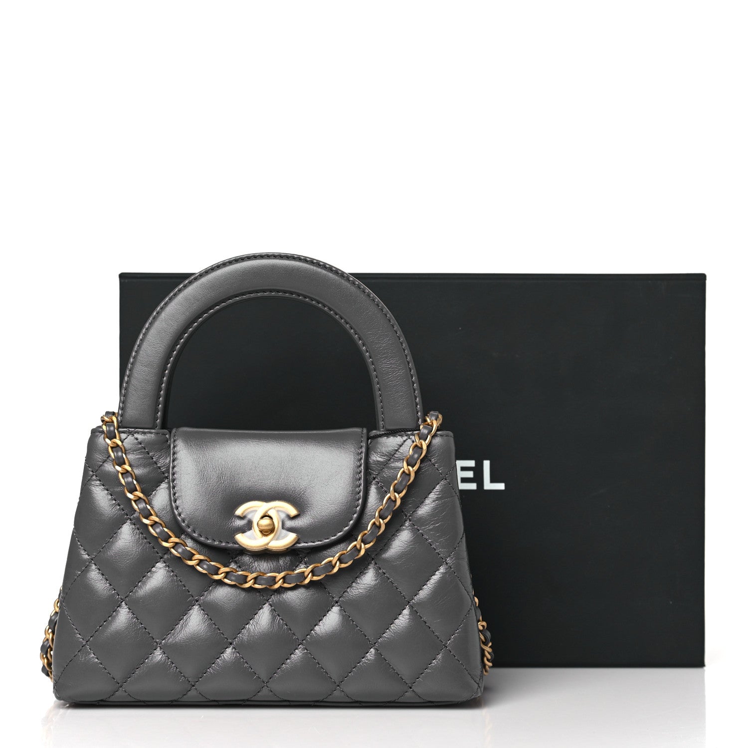Chanel Shiny Aged Calfskin Quilted Nano Kelly Shopper Grey 11 of 11