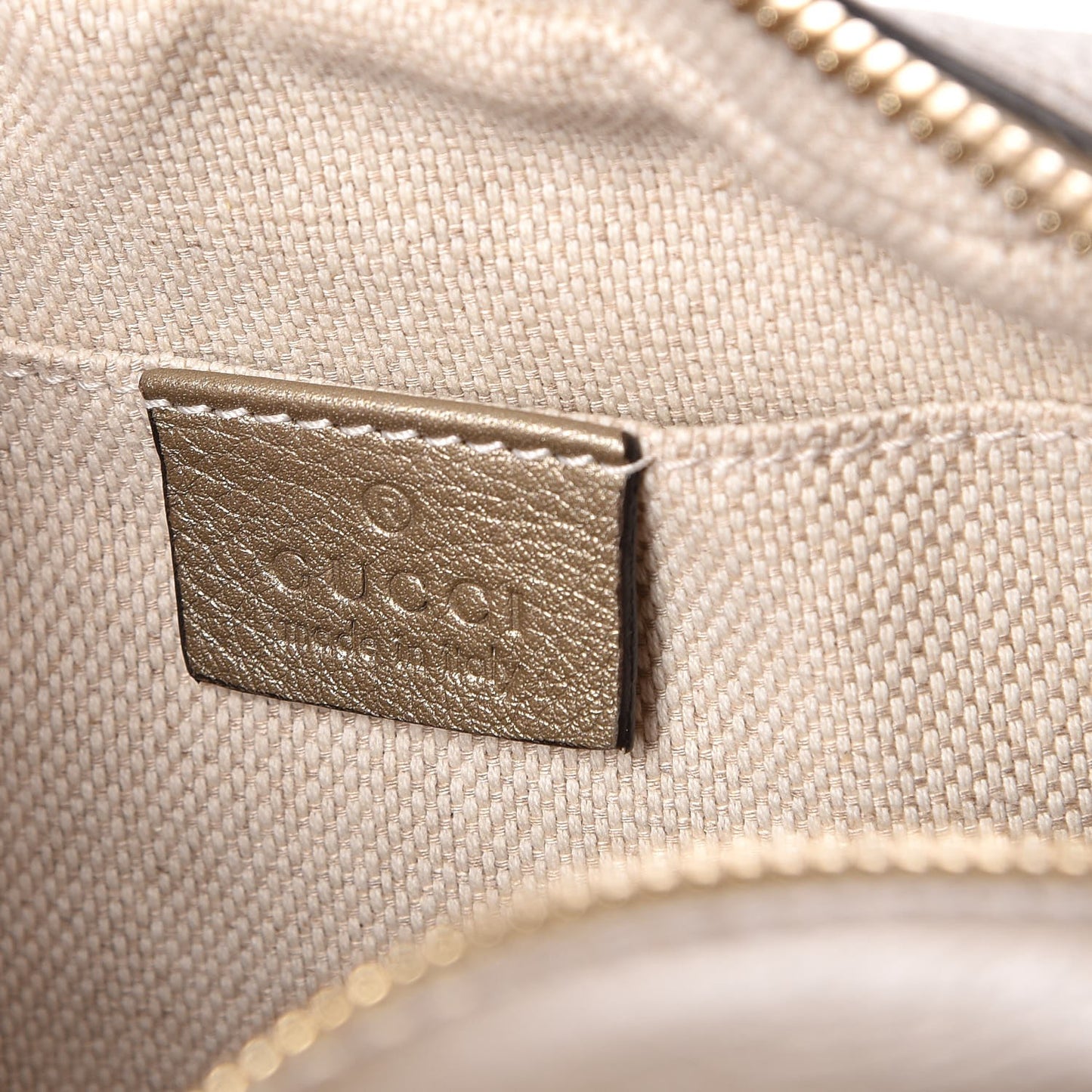 Metallic Pebbled Calfskin Small Soho Disco Bag Golden Beige